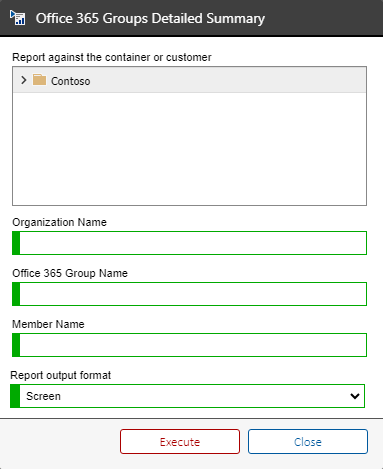 Screenshot of the Office 365 Groups Summary report in the XIA Configuration web interface