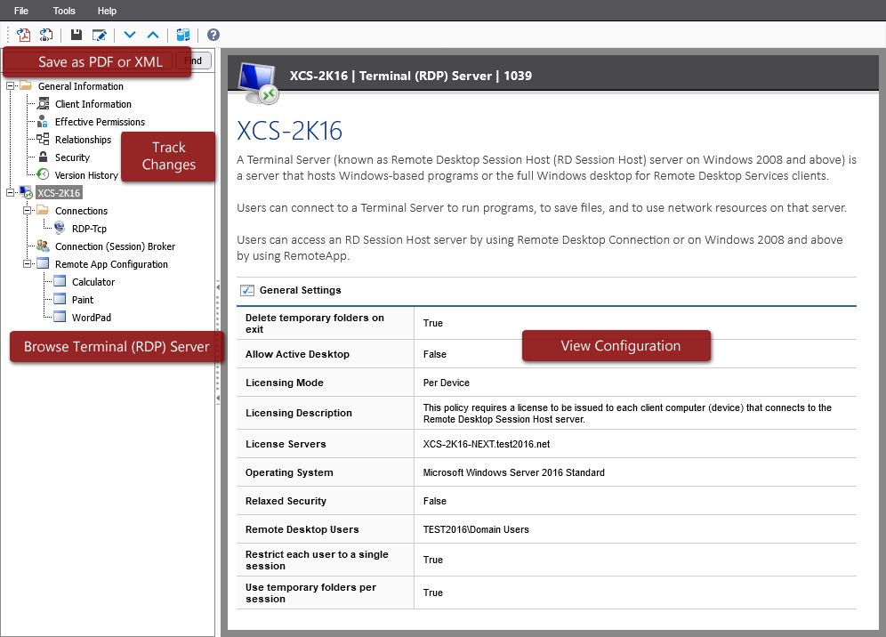 Terminal server general settings screenshot