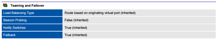XIA Configuration PDF output screenshot of port group teaming and failover information