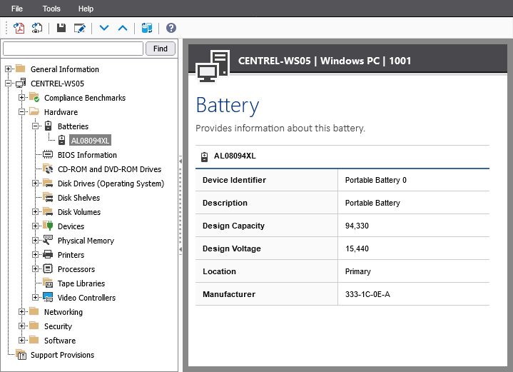 Screenshot showing Battery information in the XIA Configuration web interface