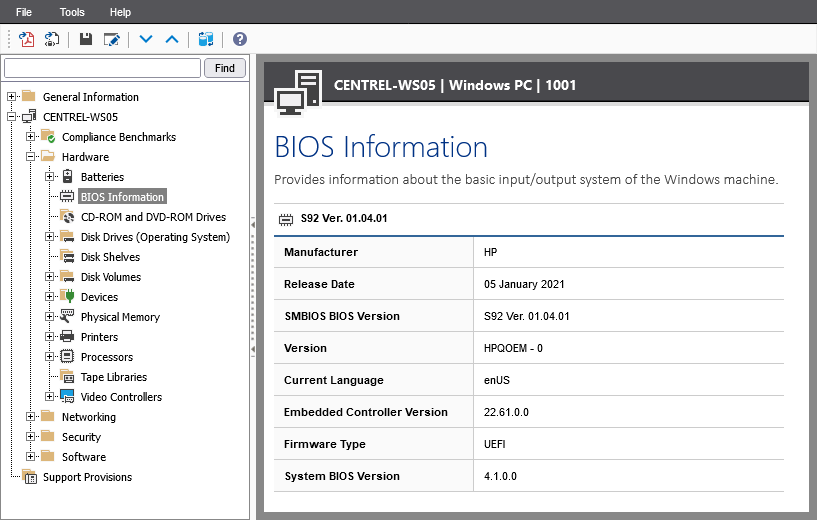 Screenshot showing BIOS information in the XIA Configuration web interface