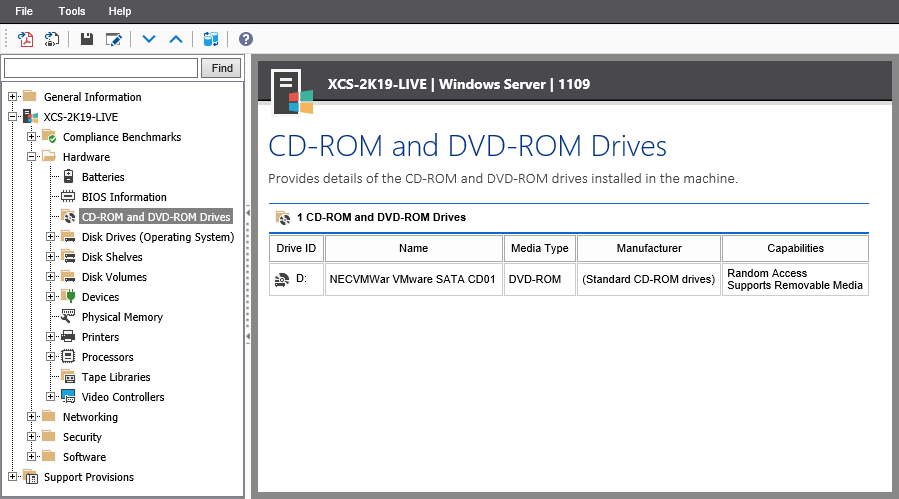 Screenshot showing CD and DVD Drives in the XIA Configuration web interface