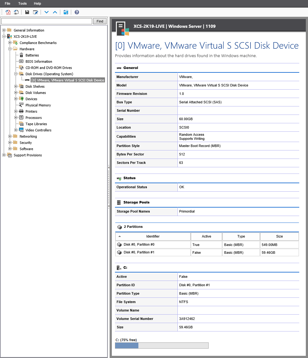 Screenshot showing Disk Drive information in the XIA Configuration web interface