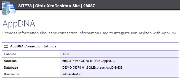 Screenshot of AppDNA connection settings in the XIA Configuration web interface