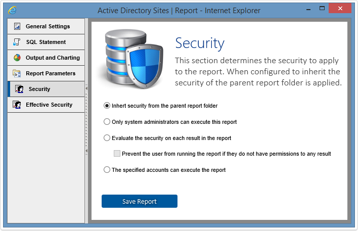 Report security screenshot