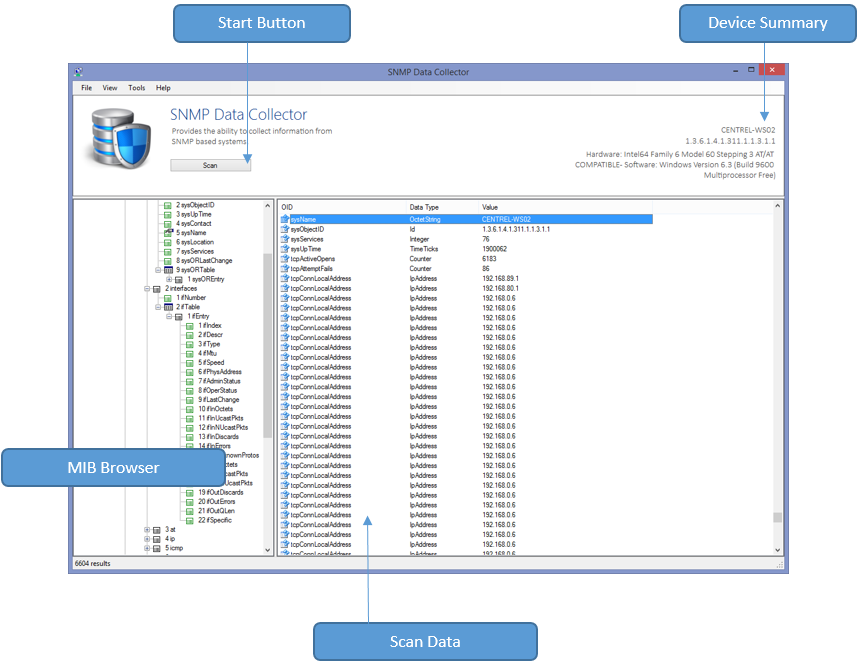 Screenshot of SNMP MIB browser
