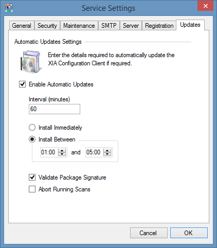 Screenshot showing client update settings