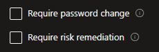 A screenshot of the Entra admin UI showing the "Require risk remediation" setting