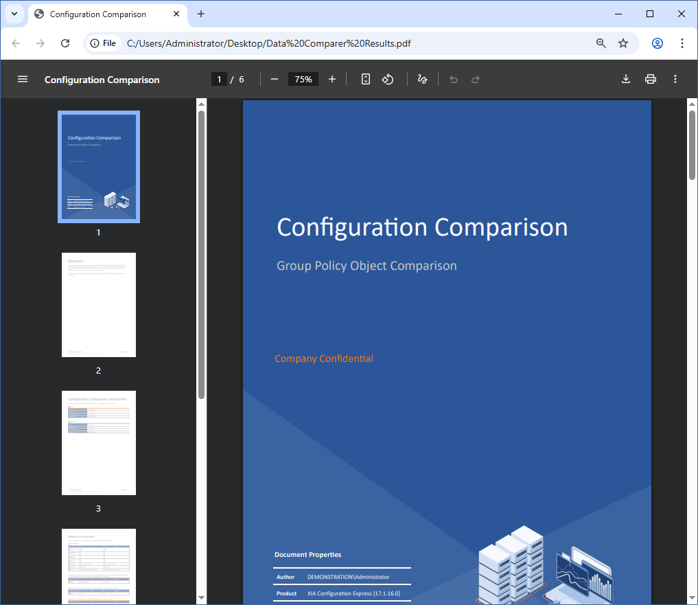 Screenshot of the comparison document cover page