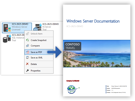 A screenshot showing XIA Configuration Express and an exported document