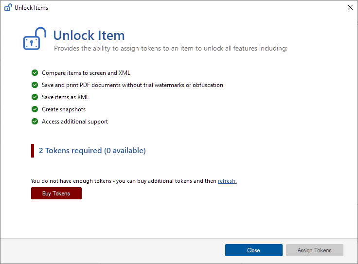A screenshot showing the unlock items screen in XIA Configuration Express