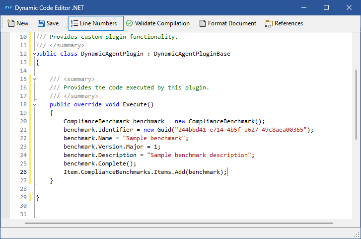 Screenshot of Dynamic Agent Plugin code in the XIA Configuration Client