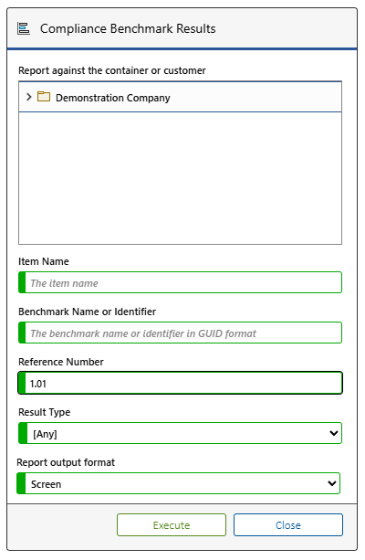 Screenshot of Compliance Benchmark Results filters