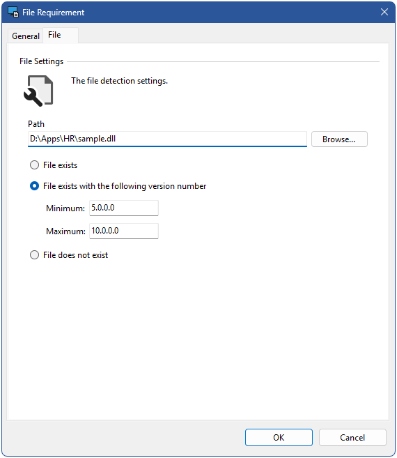 Screenshot of a shortcut file requirement in the XIA Links interface