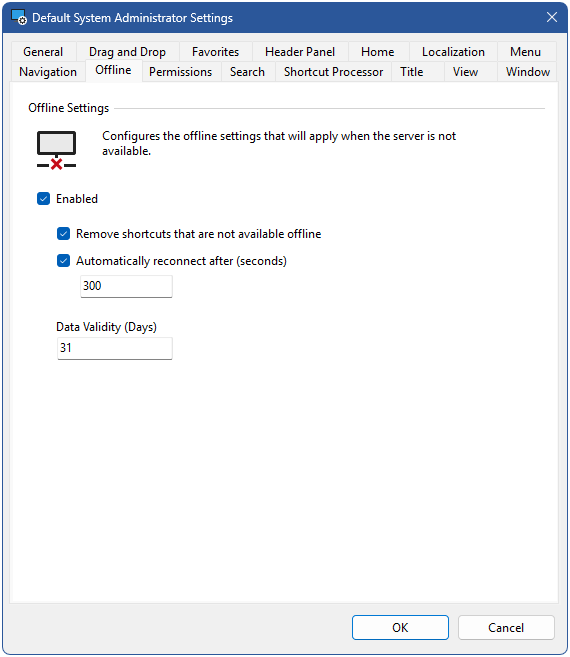 Screenshot showing offline settings in the XIA Links interface