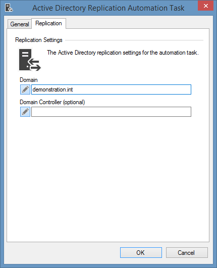 Screenshot of an Active Directory replication task in XIA Automation