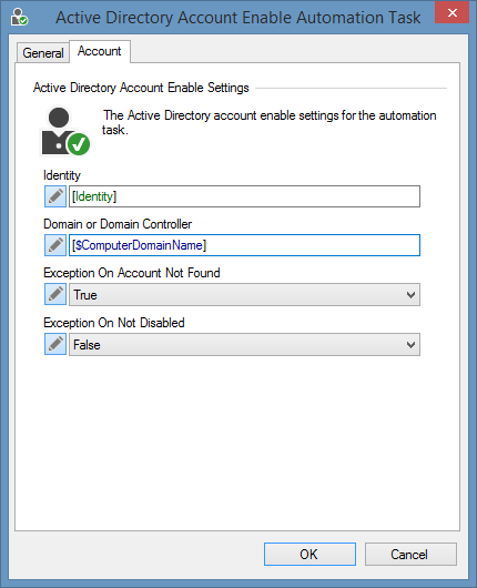 Screenshot of an account enable task in XIA Automation
