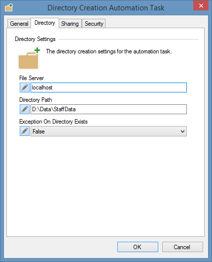 Screenshot of a directory creation task in XIA Automation
