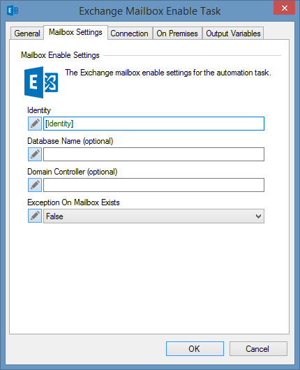 Screenshot of a mailbox enable task in XIA Automation