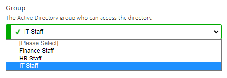 Screenshot of the group drop down in the XIA Automation Server web interface