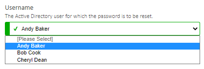 Screenshot of the username drop down in the XIA Automation Server web interface