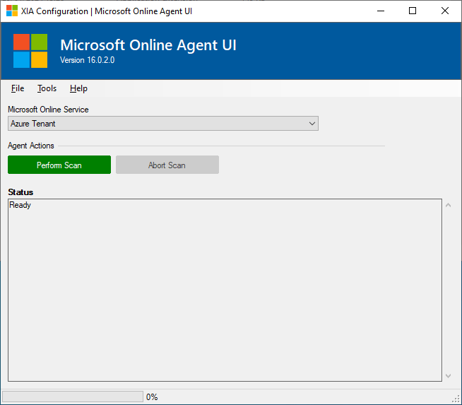 Screenshot of XIA Configuration Microsoft Online Agent UI