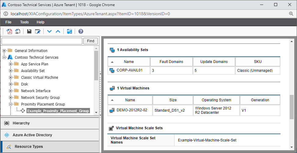 Screenshot of Azure proximity placement group configuration in the XIA Configuration web interface