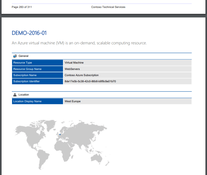 Screenshot of Azure virtual machine general settings in a PDF generated by XIA Configuration