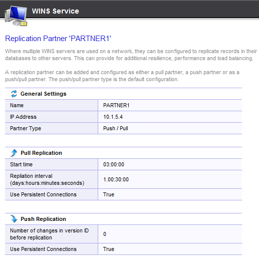 Screenshot showing replication partner settings in the XIA Configuration web interface