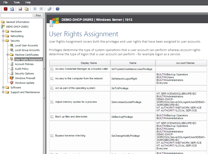 user rights assignment windows server 2019