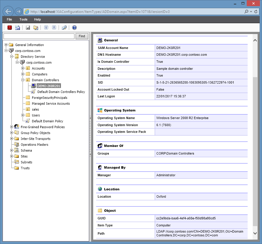 A screenshot showing Active Directory computer information