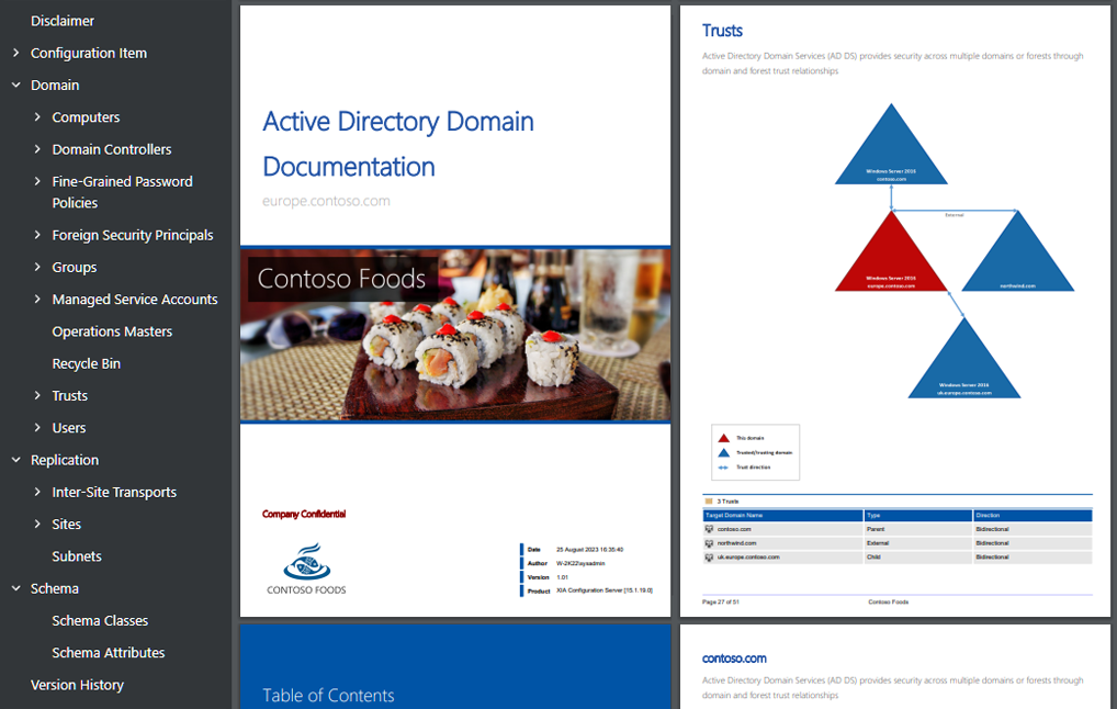 Active Directory documentation example generated by XIA Configuration