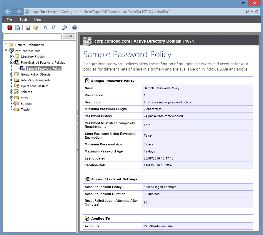 A screenshot showing fine-grained password policy settings