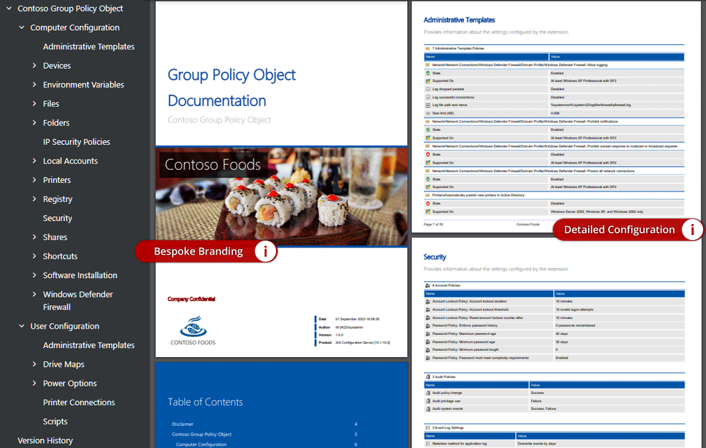 Group Policy documentation example generated by XIA Configuration