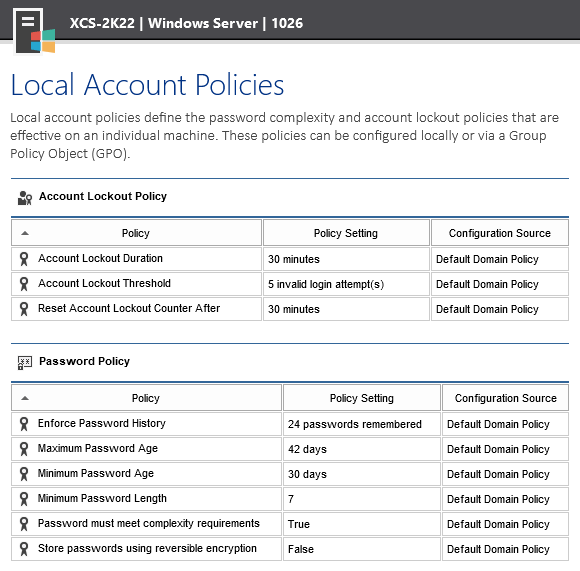 A screenshot showing effective policies on a Windows server