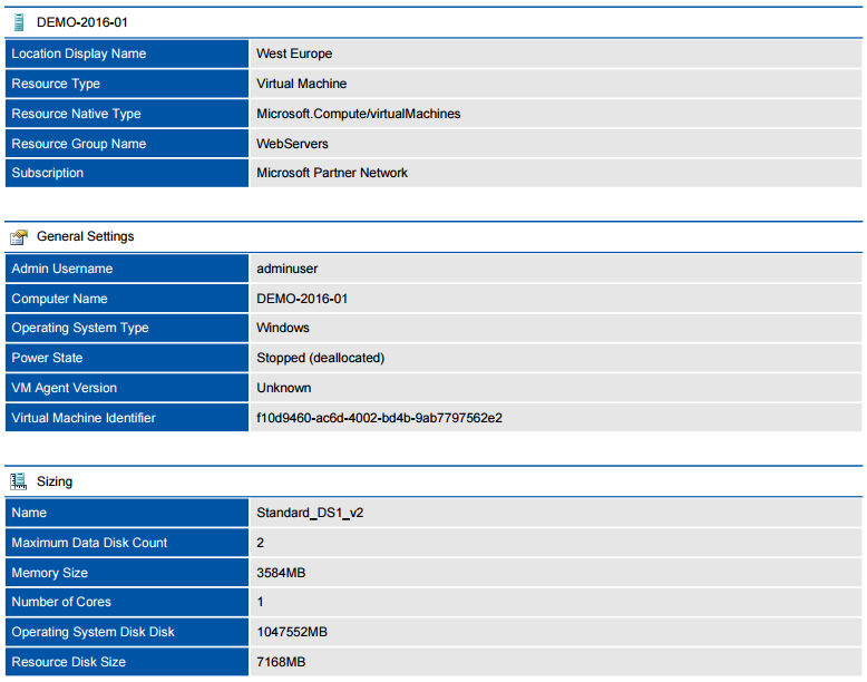 Screenshot of a Microsoft Azure virtual machine in a document generated by XIA Configuration