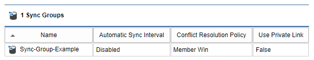 Screenshot of Azure SQL database sync groups in the XIA Configuration web interface
