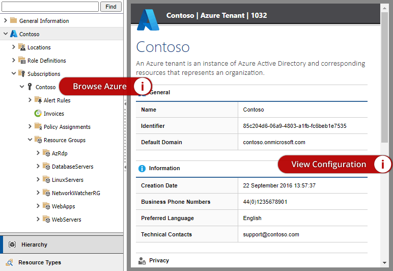 Screenshot of Azure tenant information in the XIA Configuration web interface