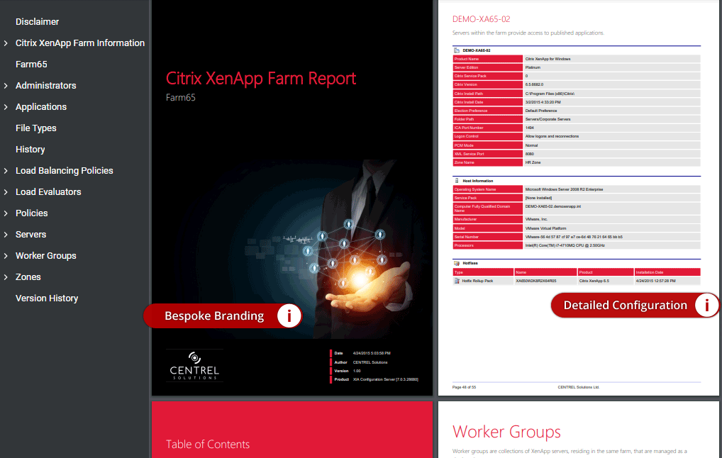 Citrix XenApp Farm documentation sample generated by XIA Configuration (click to open)