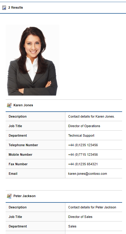 Screenshot showing the contact details report in the XIA Configuration web interface