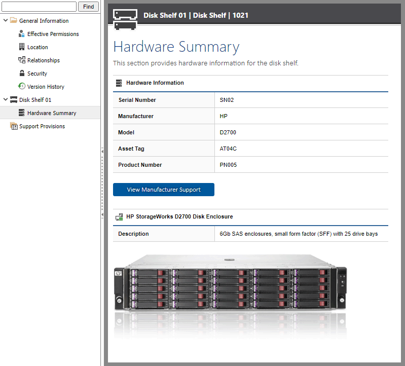 XIA Configuration screenshot showing disk shelf information