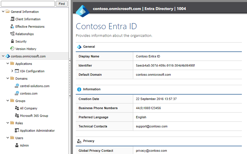 Screenshot of Azure Active Directory domains in the XIA Configuration web interface