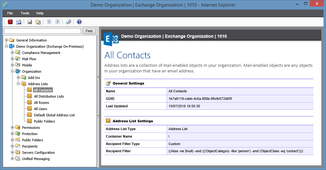 Screenshot of Address List settings in the XIA Configuration web interface