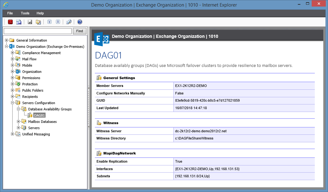 Screenshot of Database Availability Group settings in the XIA Configuration web interface