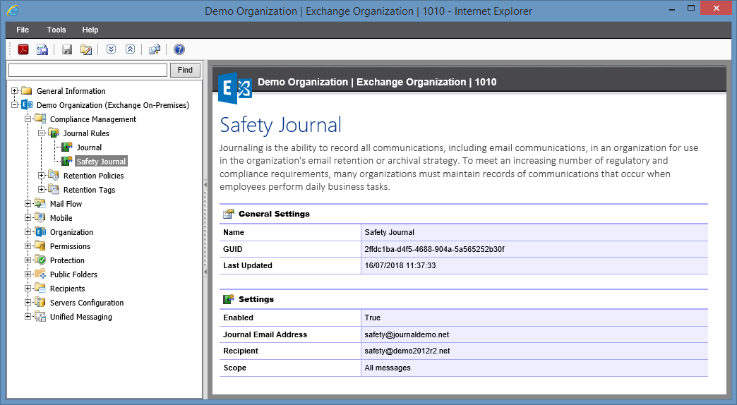 Screenshot of Journal Rule settings in the XIA Configuration web interface