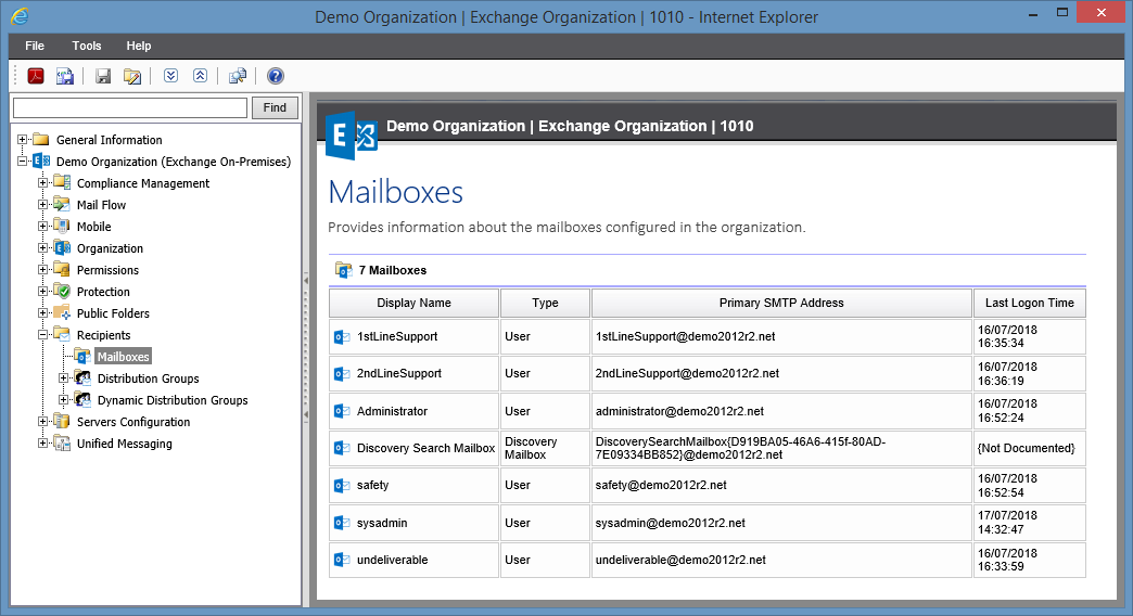 Screenshot of Mailboxes in the XIA Configuration web interface