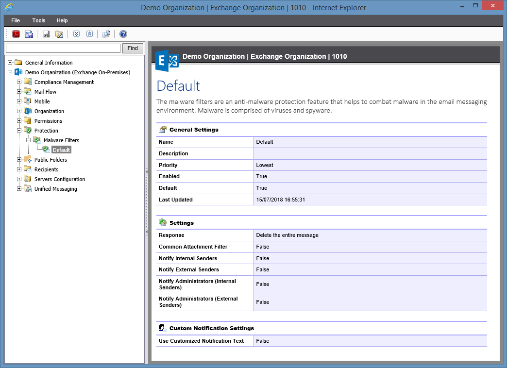 Screenshot of Malware Filter settings in the XIA Configuration web interface