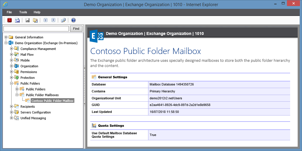 Screenshot of Public Folder Mailbox settings in the XIA Configuration web interface