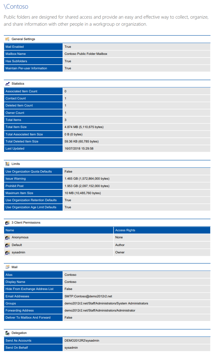 Screenshot of Public Folder settings in a document generated by XIA Configuration