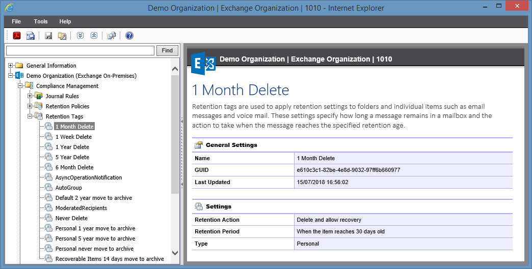 Screenshot of Retention Tag settings in the XIA Configuration web interface